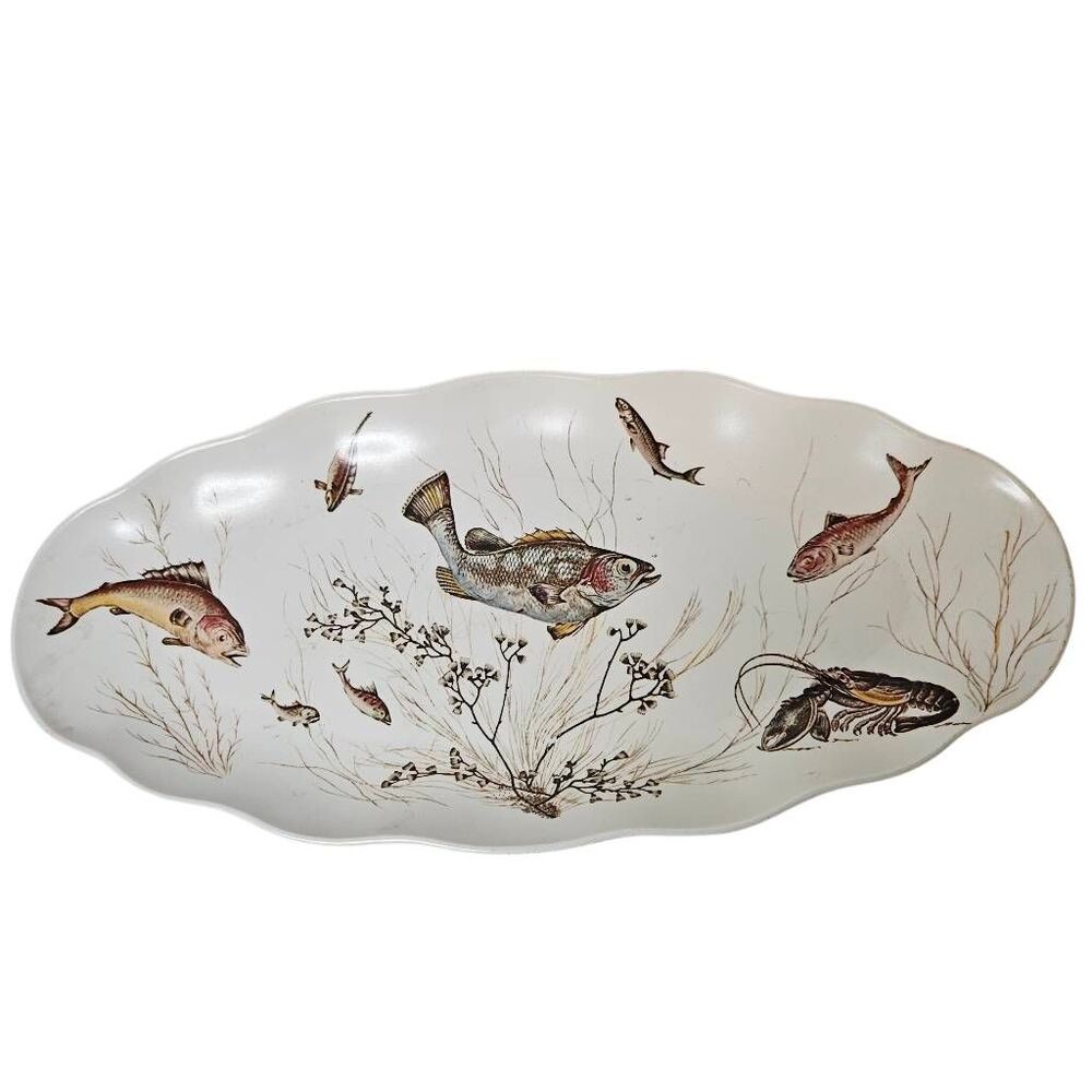 Waverly Products melamine oval retro collectible platter, " Montage of the Sea"
